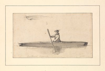 Dibujo titulado "Canoa americana del noroeste" en un cuaderno de bocetos de John Webber. de John Webber
