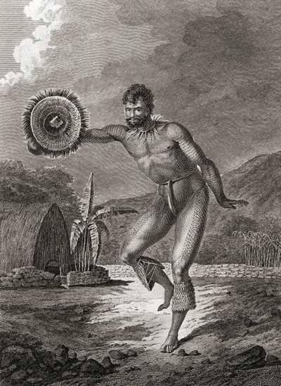 Un bailarín tatuado en traje tradicional, Hawái, 1778 de John Webber