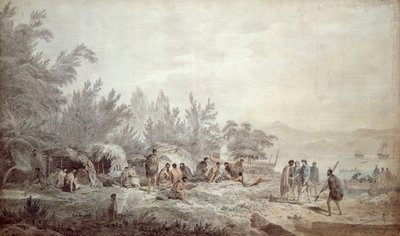 Capitán Cook en Ship Cove, Queen Charlotte Sound de John Webber
