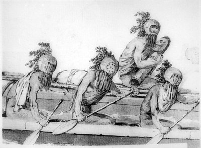 Canoa doble con remeros, Hawái, siglo XVIII de John Webber