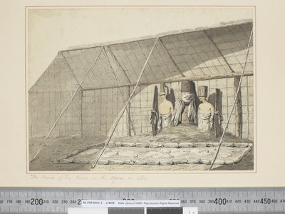 F.18 El interior de la casa, en el Morai, en Atooi, c.1773-84 de John Webber