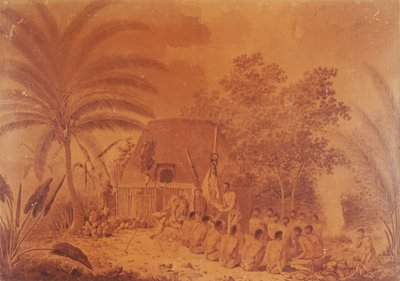 Ofrendas al Capitán James Cook, grabado de John Webber, Polinesia siglo XVIII de John Webber