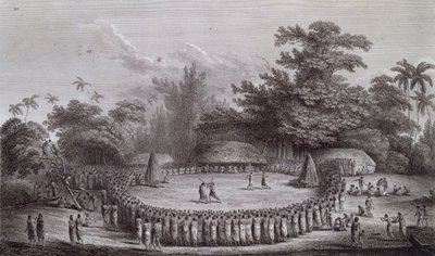 Islas Tonga: Ceremonia de bienvenida para el Capitán James Cook de John Webber