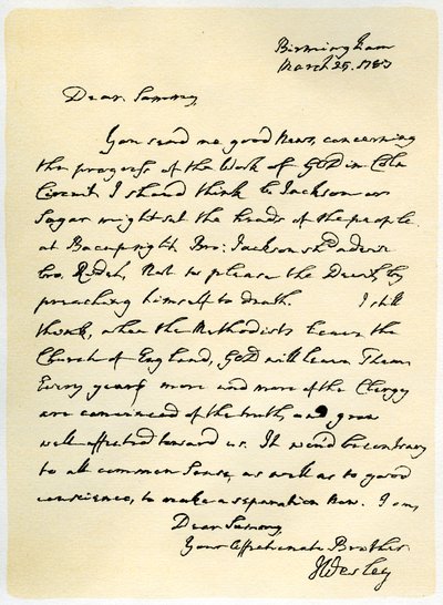 Carta de John Wesley a Samuel Bradburn, 25 de marzo de 1783 de John Wesley