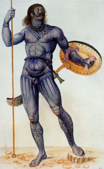 Hombre picta sosteniendo un escudo de John White
