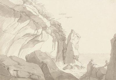 The Warren, cerca de Exmouth, Devon: Figuras sobre rocas al borde del mar de John White Abbott