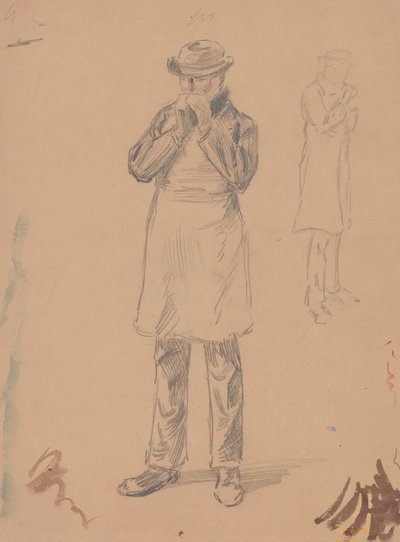 Caricatura de sí mismo y de E. A. Abbey (anverso); Dos estudios de un hombre de pie (verso) de John White Alexander