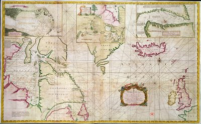 Carta de los mares y estrechos que muestra la posibilidad de un Paso del Noroeste entre la Bahía de Hudson y el Mar del Sur de John Wigate