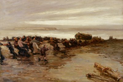 Izando el bote salvavidas, Holy Island de John William Gilroy