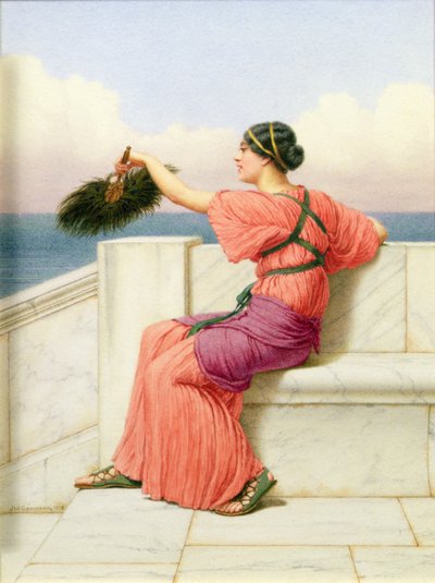 Una belleza clásica junto al mar (óleo sobre lienzo) de John William Godward