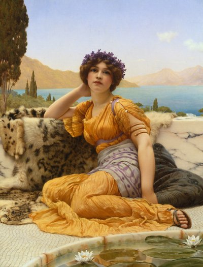 Con violetas coronadas y túnica de color azafrán de John William Godward