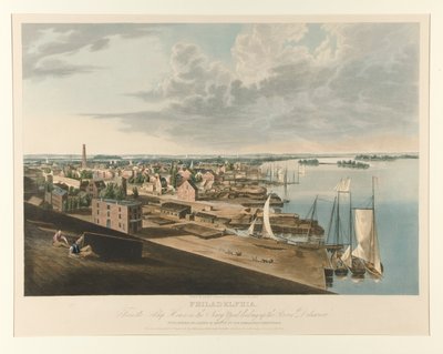 Filadelfia desde Ship House en Navy Yard mirando hacia el río Delaware de John William Hill
