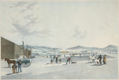 Rockland Lake - Cortando hielo. Vista desde el noreste, pub. 1849 de John William Hill