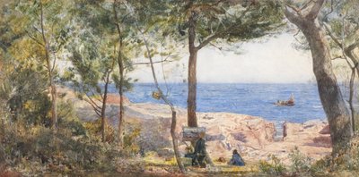 Un artista pintando junto al mar de John William Inchbold