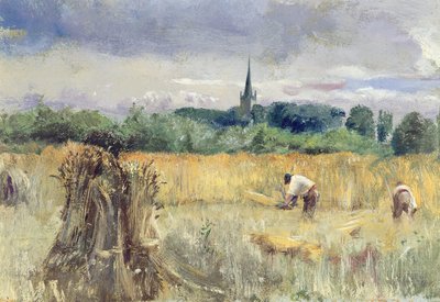 Campo de cosecha, Stratford-upon-Avon de John William Inchbold