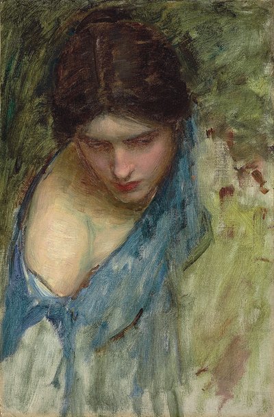 Ninfas encontrando la cabeza de Orfeo: un boceto de la ninfa a la izquierda de John William Waterhouse