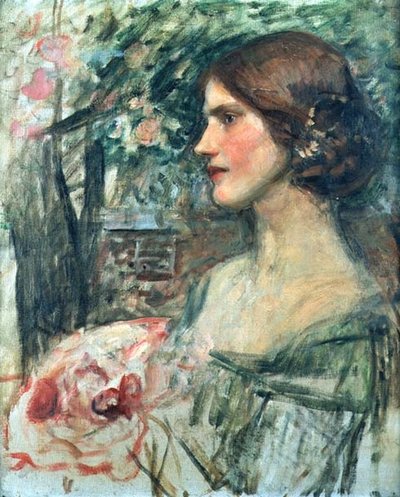 Retrato de una dama en un vestido verde, o El ramo, c.1908 de John William Waterhouse