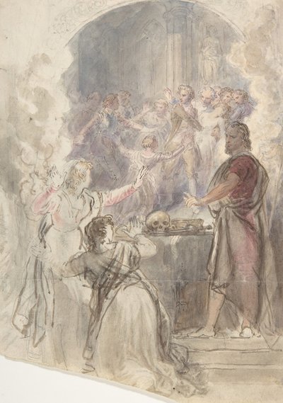 Escena de El espejo de mi tía Margaret, historia de Keepsake por Sir Walter Scott, ca. 1828 de John William Wright