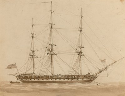 Una fragata británica anclada de John Wilson Carmichael