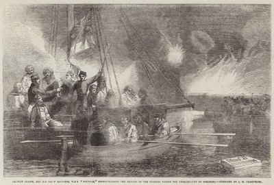 Capitán Glasse y su ingeniero jefe, HMS Vulture, supervisando las reparaciones de los morteros durante el bombardeo de Sveaborg de John Wilson Carmichael