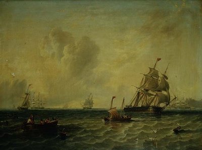 Barcos en una brisa ligera frente a Whitby de John Wilson Carmichael