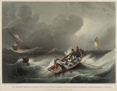 El heroico rescate de los pasajeros y la tripulación del buque de vapor Forfarshire, por Grace Darling y su padre, en la mañana del 7 de septiembre. de John Wilson Carmichael
