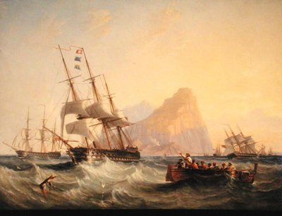 Buques de guerra bajo vela en Gibraltar de John Wilson Carmichael