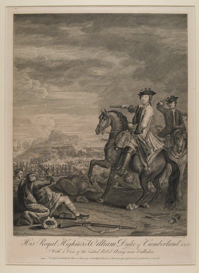 S.A.R. Guillermo (1721-65) Duque de Cumberland con una vista del ejército derrotado cerca de Culloden, 1746, publicado por B. Baron, 1747 de John Wootton