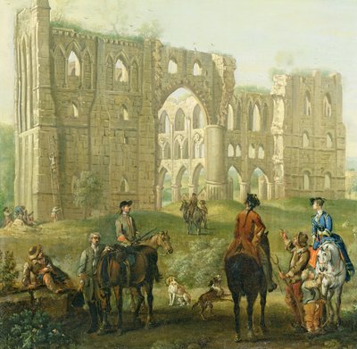 Jinetes Deteniéndose junto a las Ruinas de la Abadía de Rievaulx, c.1740-50 de John Wootton