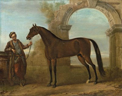 El árabe Godolphin, sostenido por un mozo, en un paisaje con un arco en ruinas, 1731 de John Wootton