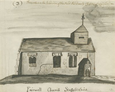 Iglesia Farewell: dibujo en sepia, s.f. [c. 1780] de John Wright