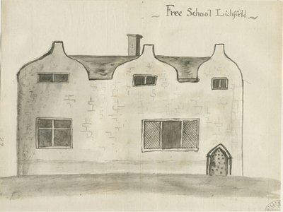 Lichfield - Escuela de Gramática: dibujo en sepia, nd [1784] de John Wright