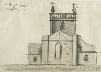 Lichfield - Iglesia de Santa María: dibujo en sepia, nd [1784] de John Wright