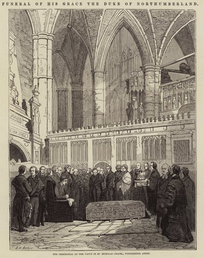 Funeral de Su Gracia el Duque de Northumberland, la ceremonia en la bóveda en la Capilla de San Nicolás, Abadía de Westminster de John Wykeham Archer