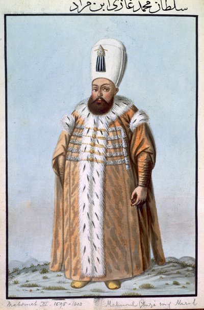 Maometo (Mehmed) III (1566-1603), sultán entre 1595 y 1603, de «Serie de retratos de los emperadores de Turquía». de John Young