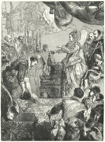 Sir Francis Drake recibiendo su título de caballero de la reina Isabel I, 1581 de John after Gilbert