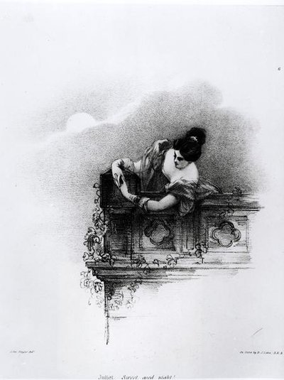 Fanny Kemble (1809-93) como Julieta, Dulce Buenas Noches, grabado por Richard James Lane (1800-72) de John after Hayter