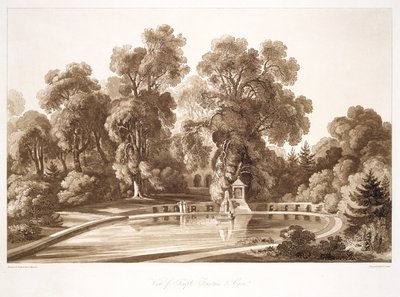 Vista de la fuente del templo y la cueva, Sezincote, grabado por Frederick Christian Lewis Snr., c.1817-18 de John after Martin