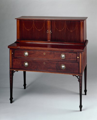 Escritorio de tambor, atribuido a la tienda de John y Thomas Seymour o al Boston Furniture Warehouse de Thomas Seymour, 1794-1810 de John and Thomas 1771 1848 Seymour