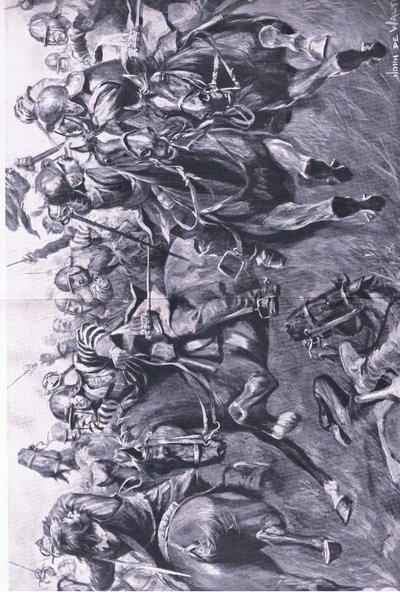 Marston Moor, 2 de julio de 1644: La caballería escocesa bajo Leslie, atacando el flanco del príncipe Rupert, ilustración de British Battles on Land and Sea, 1915 de John de Walton