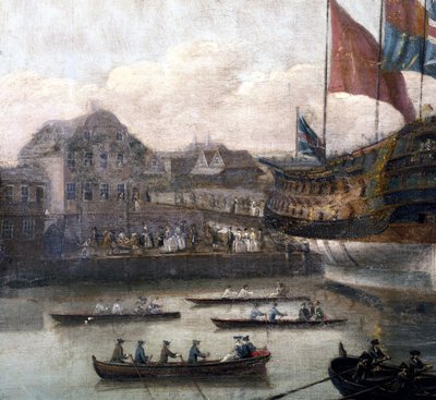 Lanzamiento en el astillero de Deptford, c.1750 (detalle) de John the Elder Cleveley