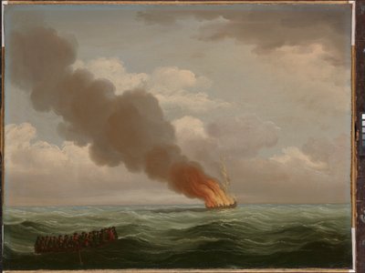La "Luxborough Galley" quemada casi hasta el agua, 25 de junio de 1727 de John the Elder Cleveley