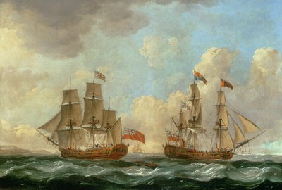 El Peregrino en Dos Posiciones frente a la Costa, 1766 de John the Elder Cleveley