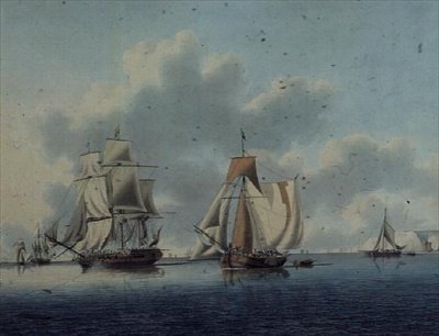 Fragata y Barcos de Pesca Holandeses frente a la Isla de Wight de John the Younger Cleveley