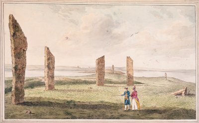 Vista de un semicírculo de piedras a orillas del lago Stenhouse en la isla de Pomona de John the Younger Cleveley