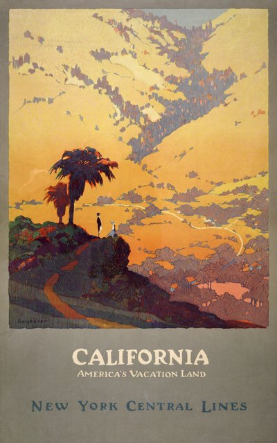 Cartel de viajes de California de Jon O. Brubaker