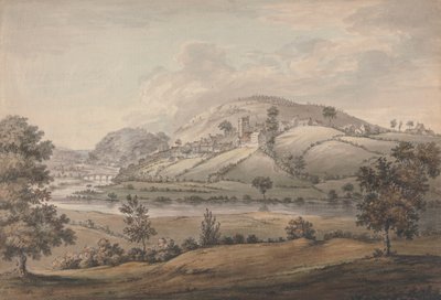 Paisaje montañoso con pueblo y río de Jonathan Fisher