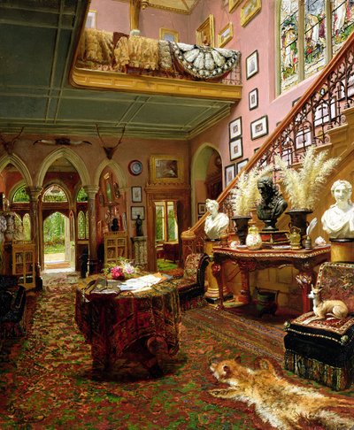 El Salón y la Escalera de una Casa de Campo, 1888 de Jonathan Pratt