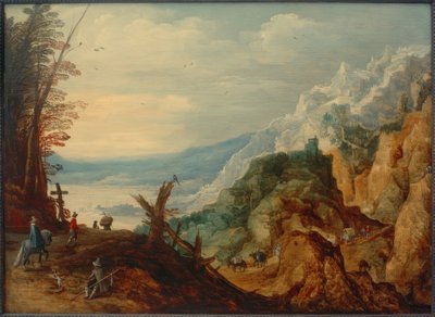 Paisaje montañoso con viajeros de Joos de Momper