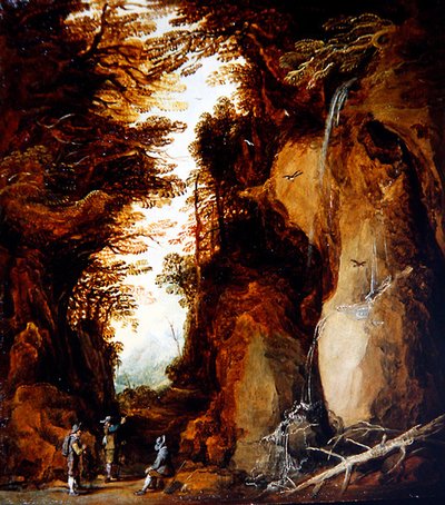 Un paisaje alpino con viajeros de Joos or Josse de The Younger Momper